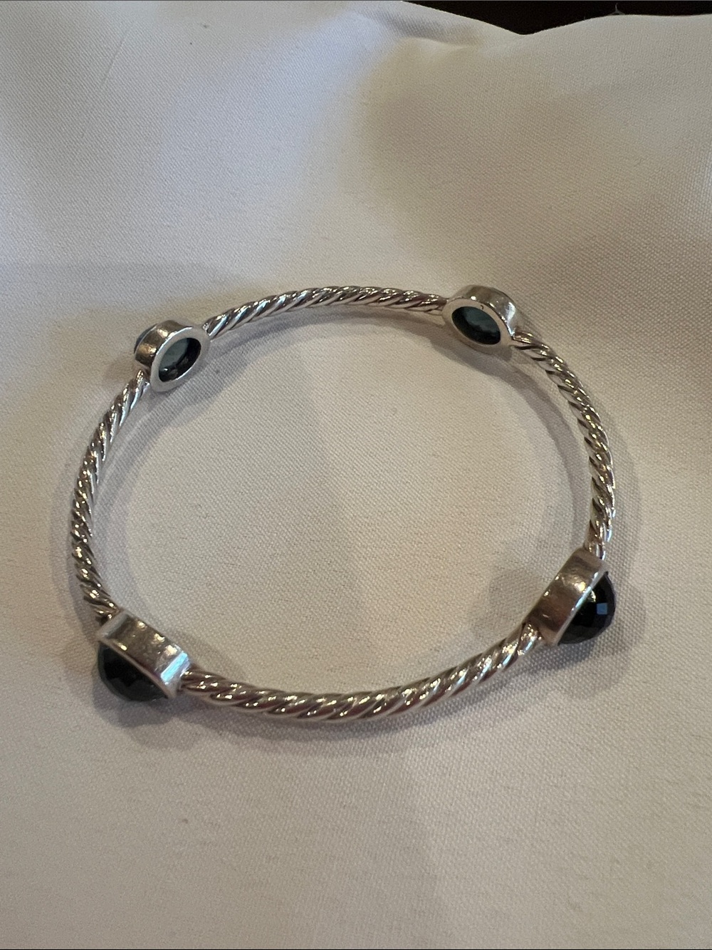 David Yurman Color Classics Topaz 4 Station Cable SS Bangle